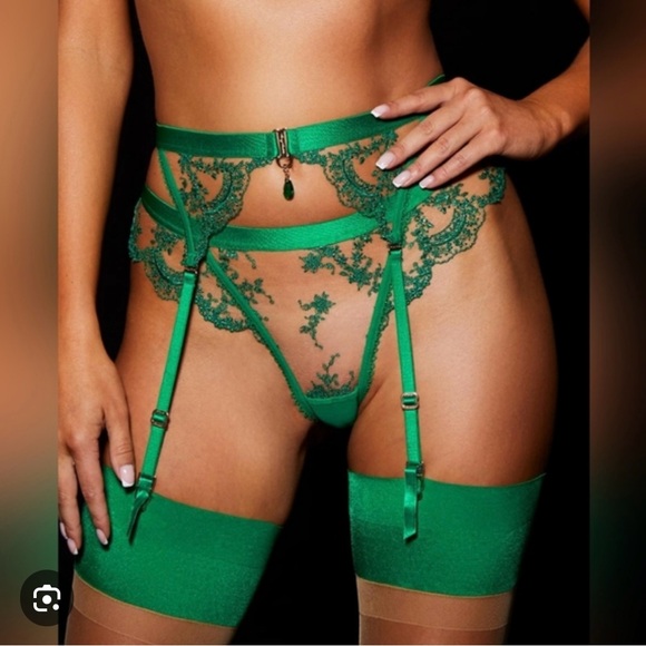 Honey Birdette Other - Honey Birdette Laura Emerald Green Lace Garter belt size Small